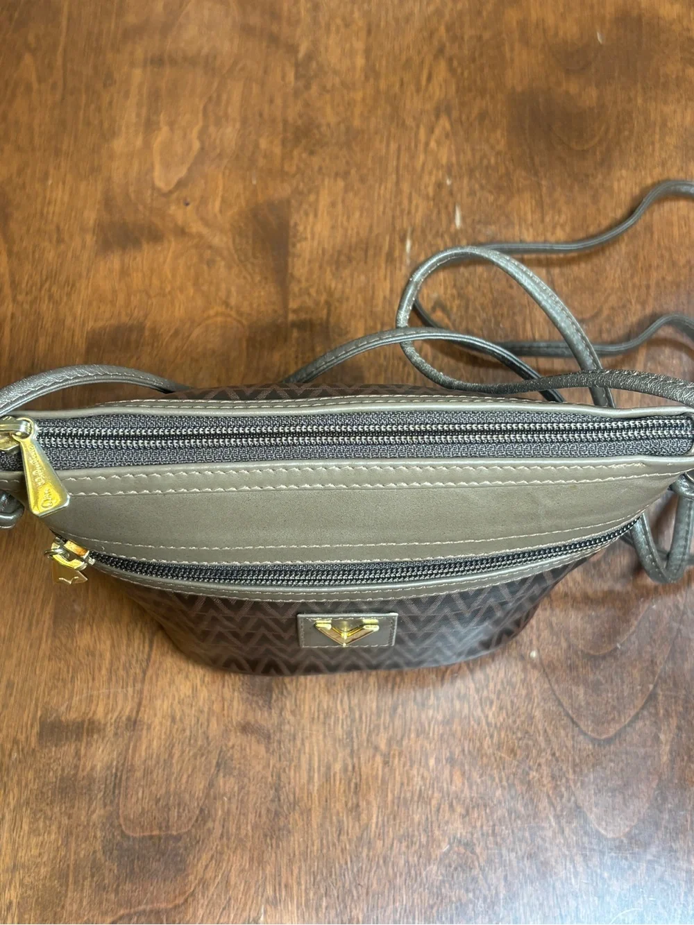 Mario Valentino Brown and Taupe Monogram Crossbody